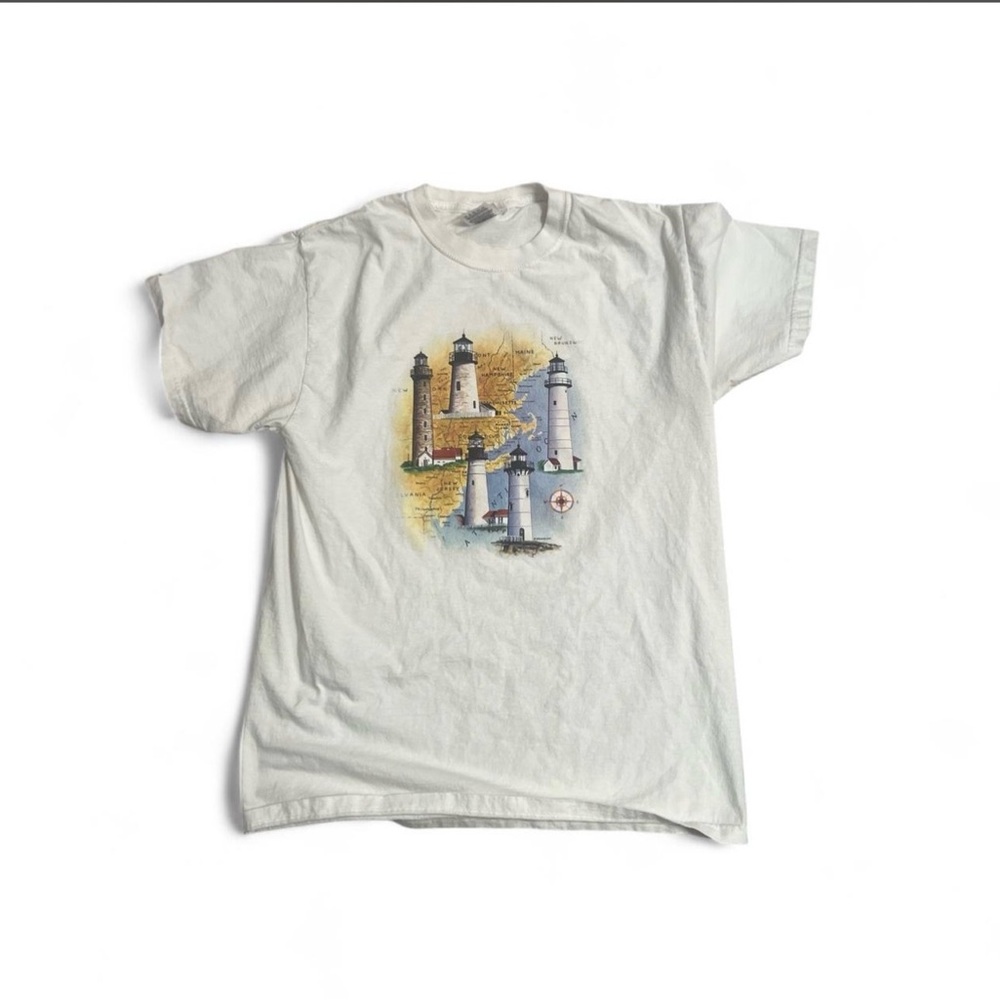 Fruit of the Loom White Lighthouse Graphic Tee #vintage